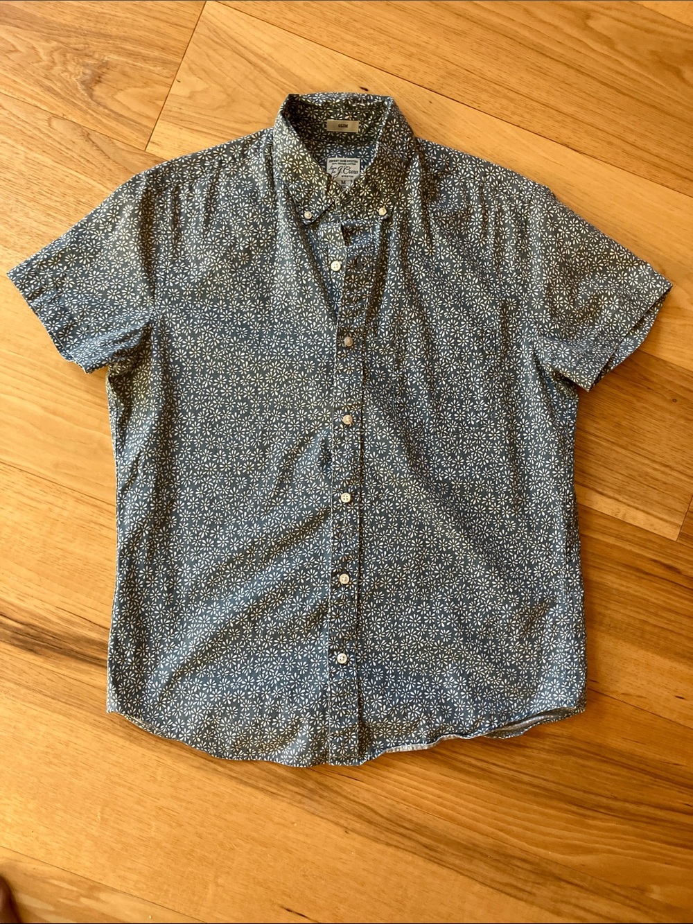 J. Crew Blue Short-Sleeve Floral Button-Down Shirt, Medium